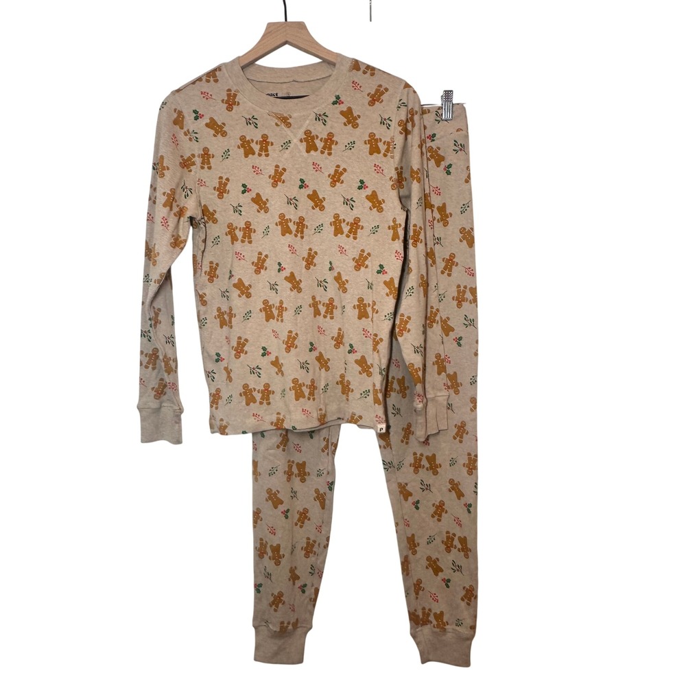 Pact Beige Gingerbread Print Thermal Pajama Set